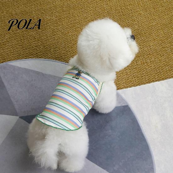 Non-Restrictive Pet Wear Colorful Striped T-Shirt, Sleeveless Thin Straps Dog Breathable Strap Shirt Tank Top with Cute Bear Embroidery for Small Dogs