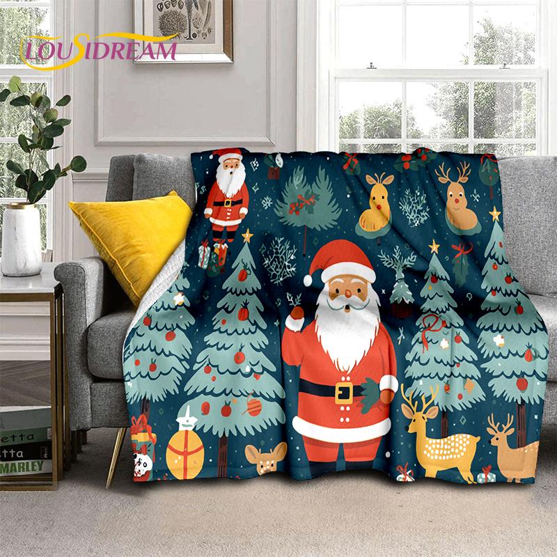 2025 Merry Christmas Tree Santa Claus,New Year Fairy Tale Gift Soft Plush Blanket,Flannel Throw Blanket for Living Room Bed Sofa