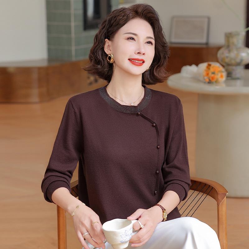 

2025 New Style Autumn Knitted Cardigan for Middle-Aged and Elderly Women – Loose Fit Sweater Top XXL (recommended 57.5-65 kg)