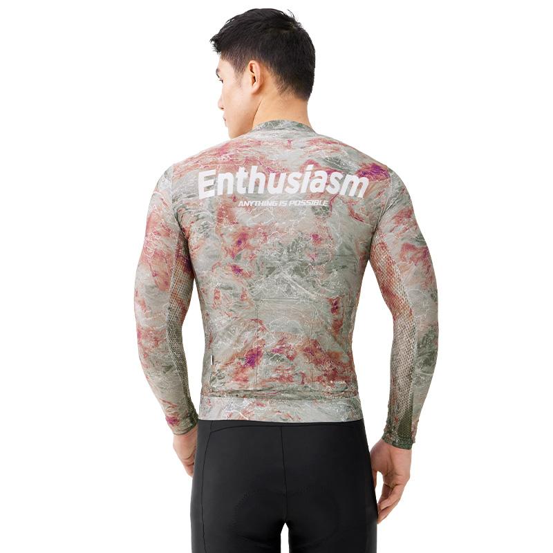 Li Ning 3D Cut High Elastic Breathable Footprint Series Cycling Long Sleeve Men Cycling Apparel Desert-Brown LCUY293-2