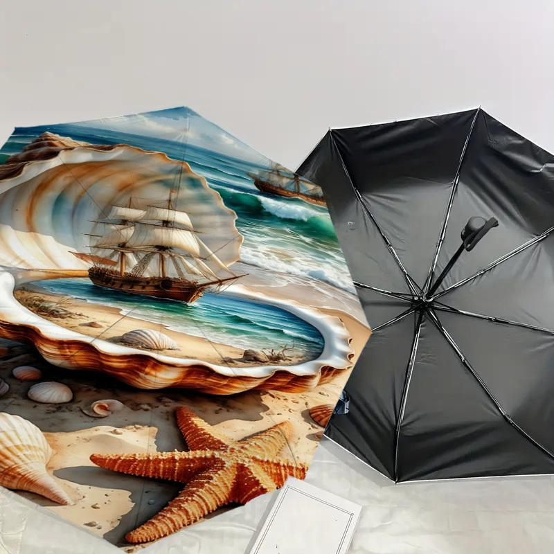 1PC Seashell Ocean Umbrella-8-Rib Reinforced, Automatic Open, Lightweight & Durable, Fashion Accessory for Outdoor, J0370