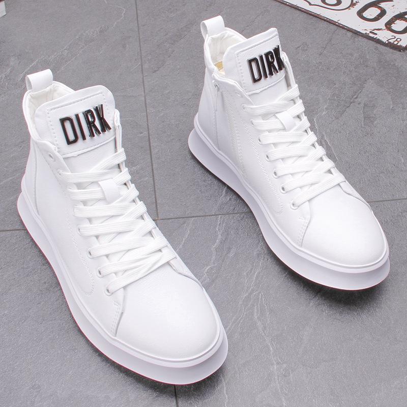 Trendy Men's 2024 White Hidden Heel High-Top Sneakers - Summer Casual Thick-Soled Martin Boots