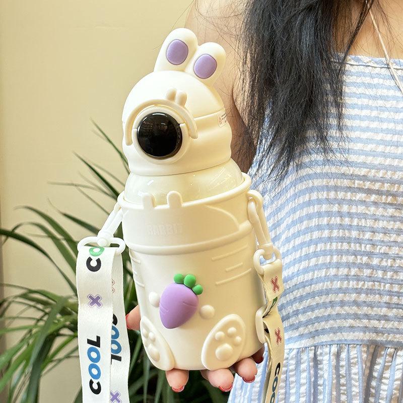 316 Stainless Steel Cartoon Thermos Cup with Straw & Temperature Display for Kids