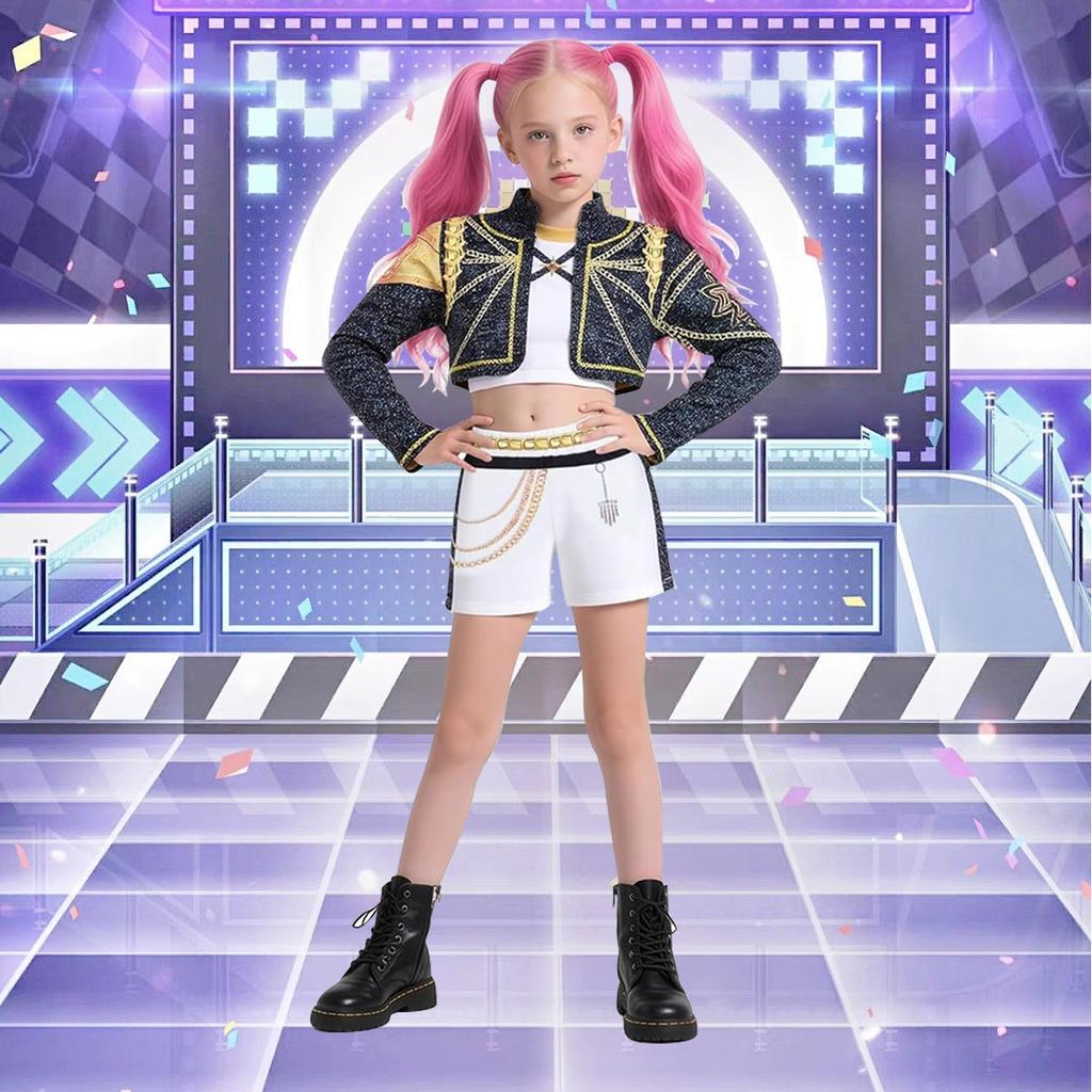 Good Quality Rumi Cosplay Kpop Warrior Costume Wig Disguise Rummy Girl Birthday Party Gift Carnival Performance Clothes Set