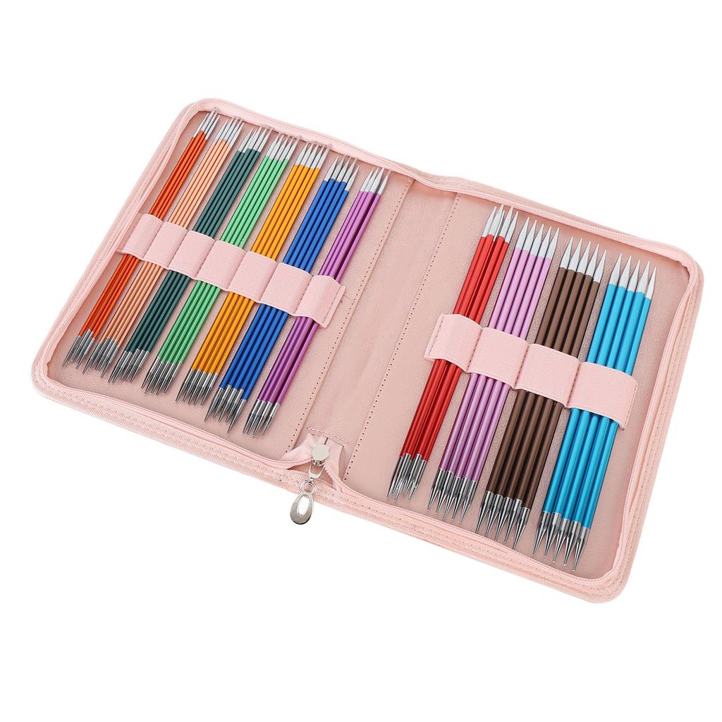 55PCS Double Pointed Needles Aluminium Oxide Color Straight Knitting Needle Set for Sweater Scarf Hat