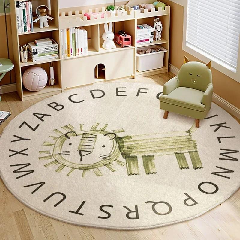 Round Short Plush Carpet Early Education Cartoon Children's Room Mat Play Area Floor Mat INS Style Mother and Baby Decor