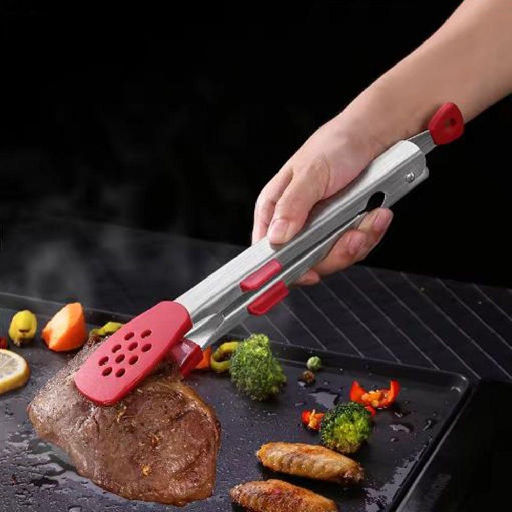 Silicone Head BBQ Grilling Tongs Anti-Scalding Cake Bread Tong Non-Stick Steak Tongs  Kitchen Use
