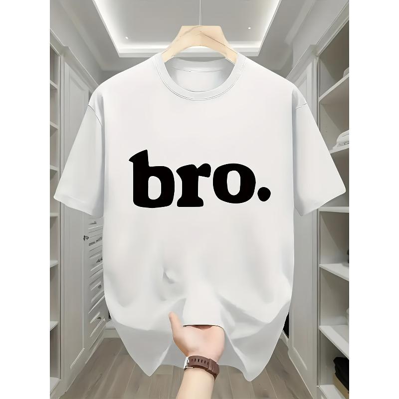 European Sizes Men'S Navy Blue "bro." Graphic T-Shirt - Casual Short Sleeve Tee with Bold White Lettering