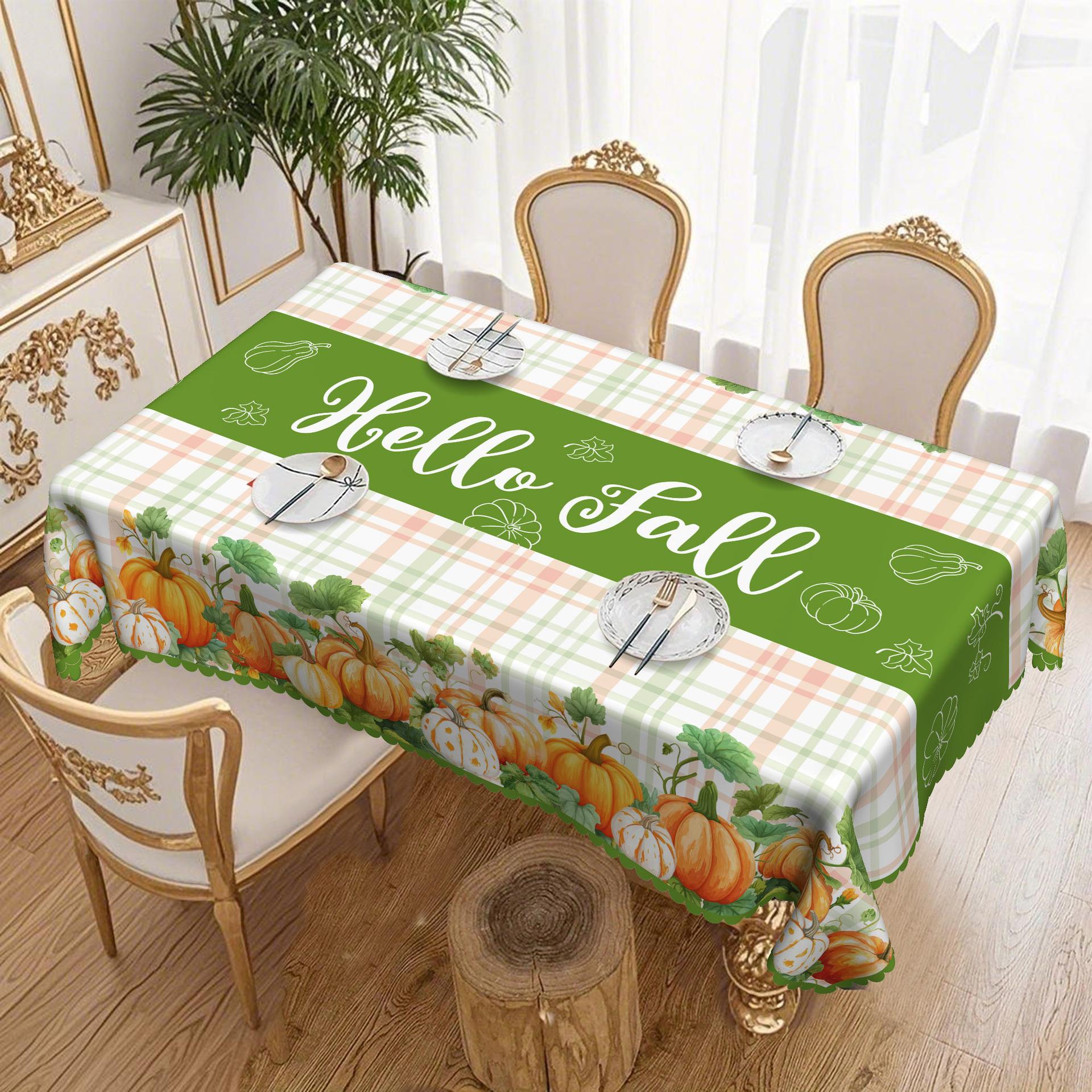 Hello Fall Pumpkin Pastoral Round Tablecloth, Waterproof And Oil-Proof Leave-In Dining Table Coffee Table Tablecloth Round tablecloth-152x152cm