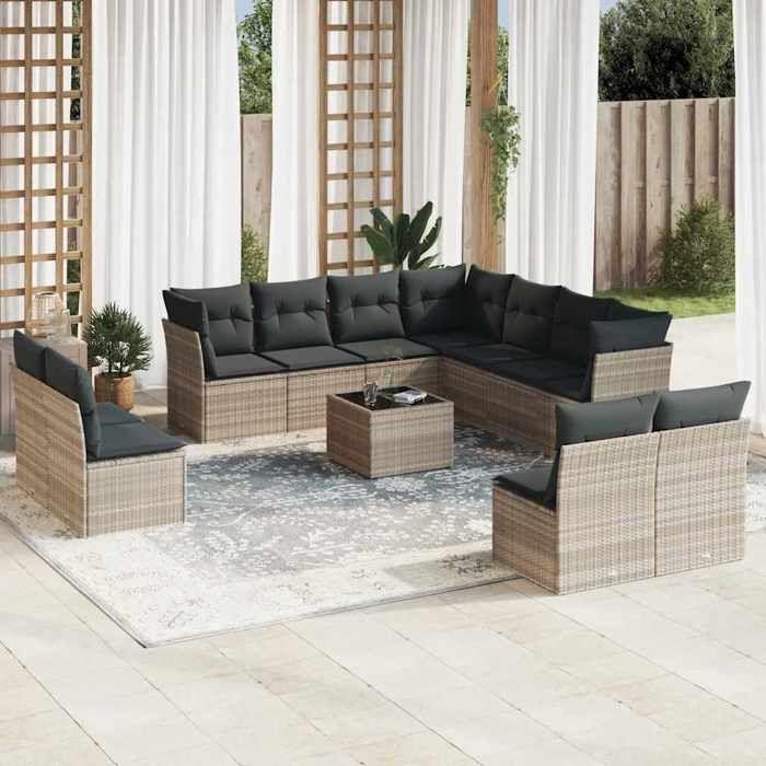 VidaXL Salon de Jardin avec Coussins 9 pcs, Canapés de Terrasse, Ensemble de Meubles de Patio, Mobilier d'Extérieur, Beige 3252765