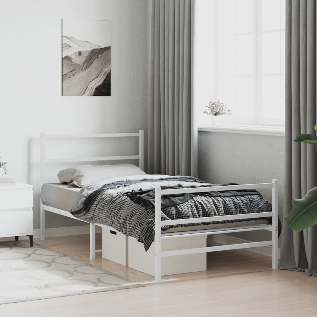 Metal Bed Frame with Headboard and Footboard White 100 x 200 cm