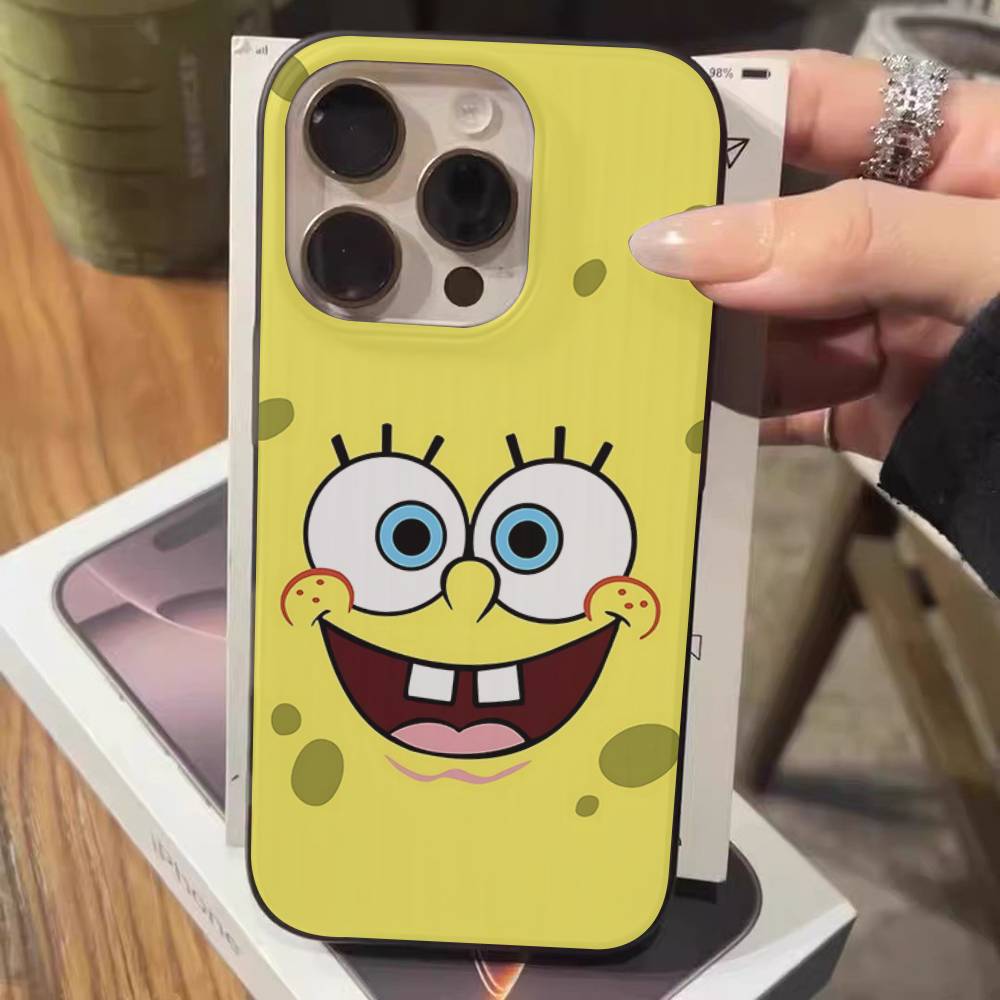Cartoon S-SpongeBob S-SquarePants Phone Case For IPhone 17 16 15 14 13 12 11 Pro Max Plus Corrugated Bumper Back Cover Shell