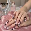 Stick-on Fake Nails 24Pcs French Tip Women Press On Nails, Pink Bow Rhinestone Home Manicure Kit 3D Charm Long Glue False DIY Supplies