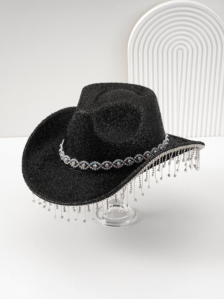 Explosiver europäischer und amerikanischer Mode-Zylinderhut, Augenaccessoires, Cowboyhut mit Strassfransen, Bühnenhut für Auftritts-Styling