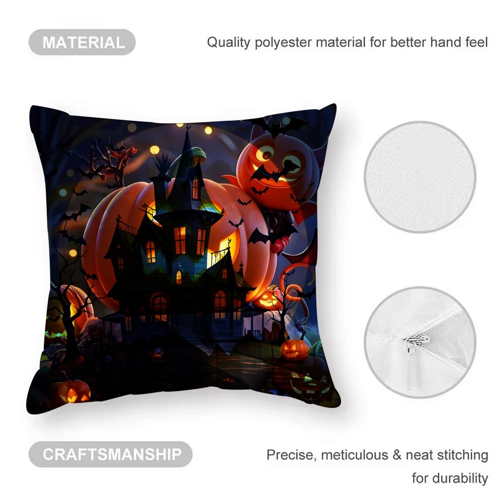 Halloween Cushion Cover Anti-dustmite Pillowcase Invisible Zipper Silky Short Plush Sofa Cushion Cover