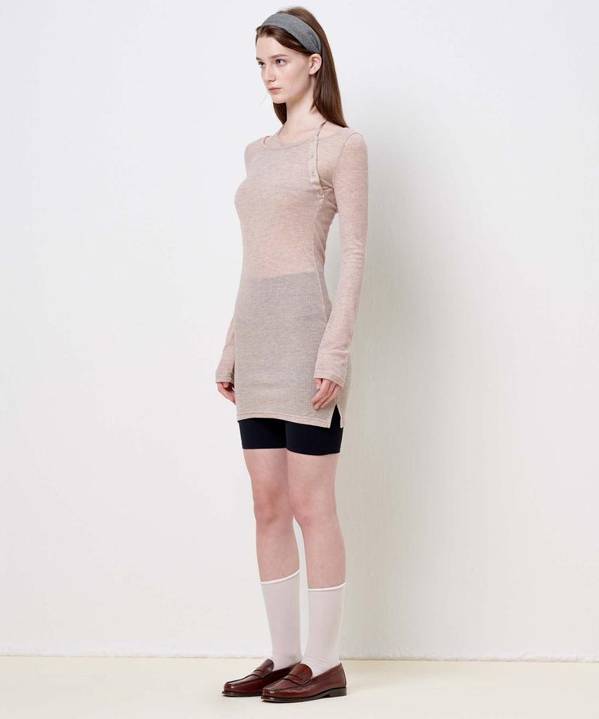 Plack Woman String Detail Layered Dress Beige