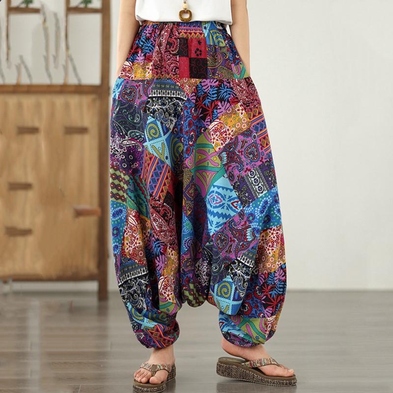 

Плюс размер Y2K цветочные высокая талия Повседневные свободные летние широкие брюки Cross Pants женские брюки L