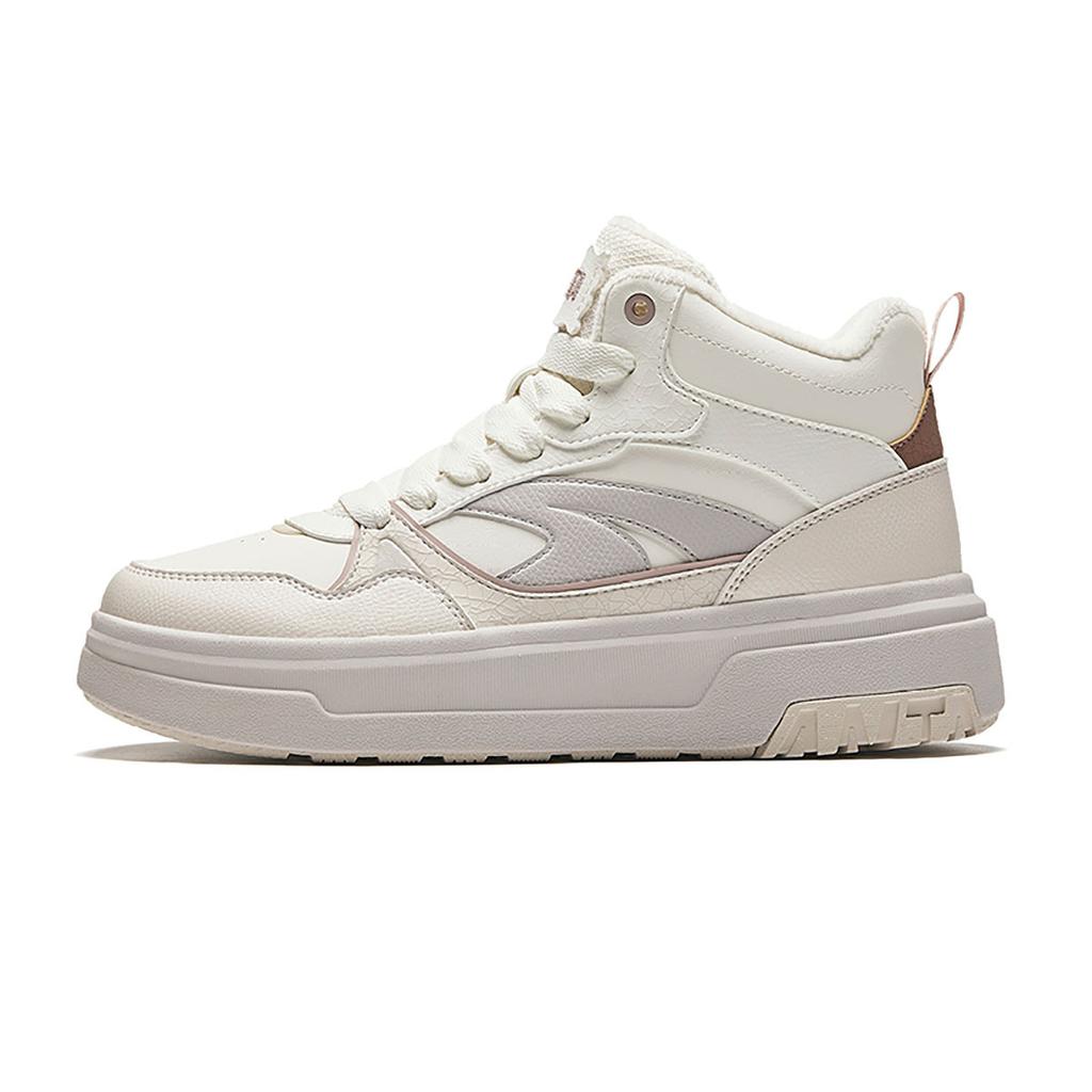 New Anta Sponge Cake Warm Wear-Resistant Lightweight High-Top Skateboard Shoes Women's White Gray 922448907-1