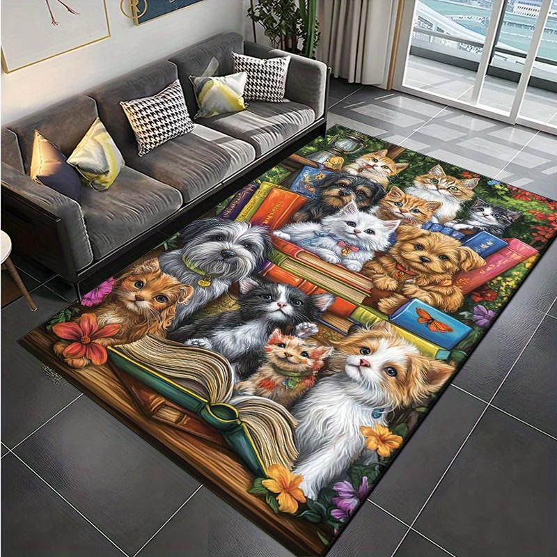 Plush Crystal Velvet Pet-Friendly Area Rug with Cats & Dogs Design - Anti-Slip, Vibrant Colors, Perfect for Bedroom or Living Room Decor
