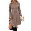 Women's Long-sleeved, Round-neck, High-waisted, Pocketed, Striped Dress