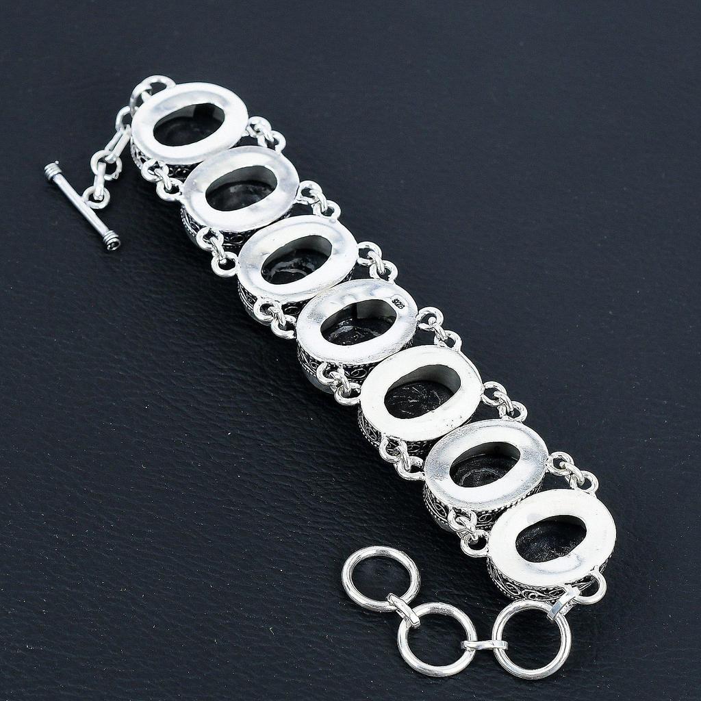 Naturlig Svart Onyks Edelsten Håndlaget 925 Sterlingsølv Smykker Halskjede Armbånd Sett, Antikk Smykkesett, Bryllupsgaver Armbånd Til Kone