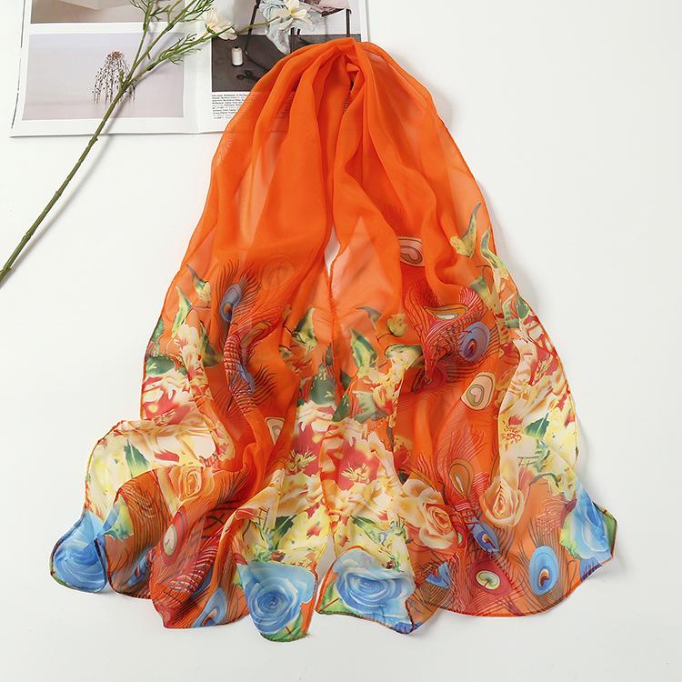 Zonbeschermende Zijde Chiffon Sjaal - Lente/Herfst Bedrukte Strandlaken Nek Sjaal Cadeau