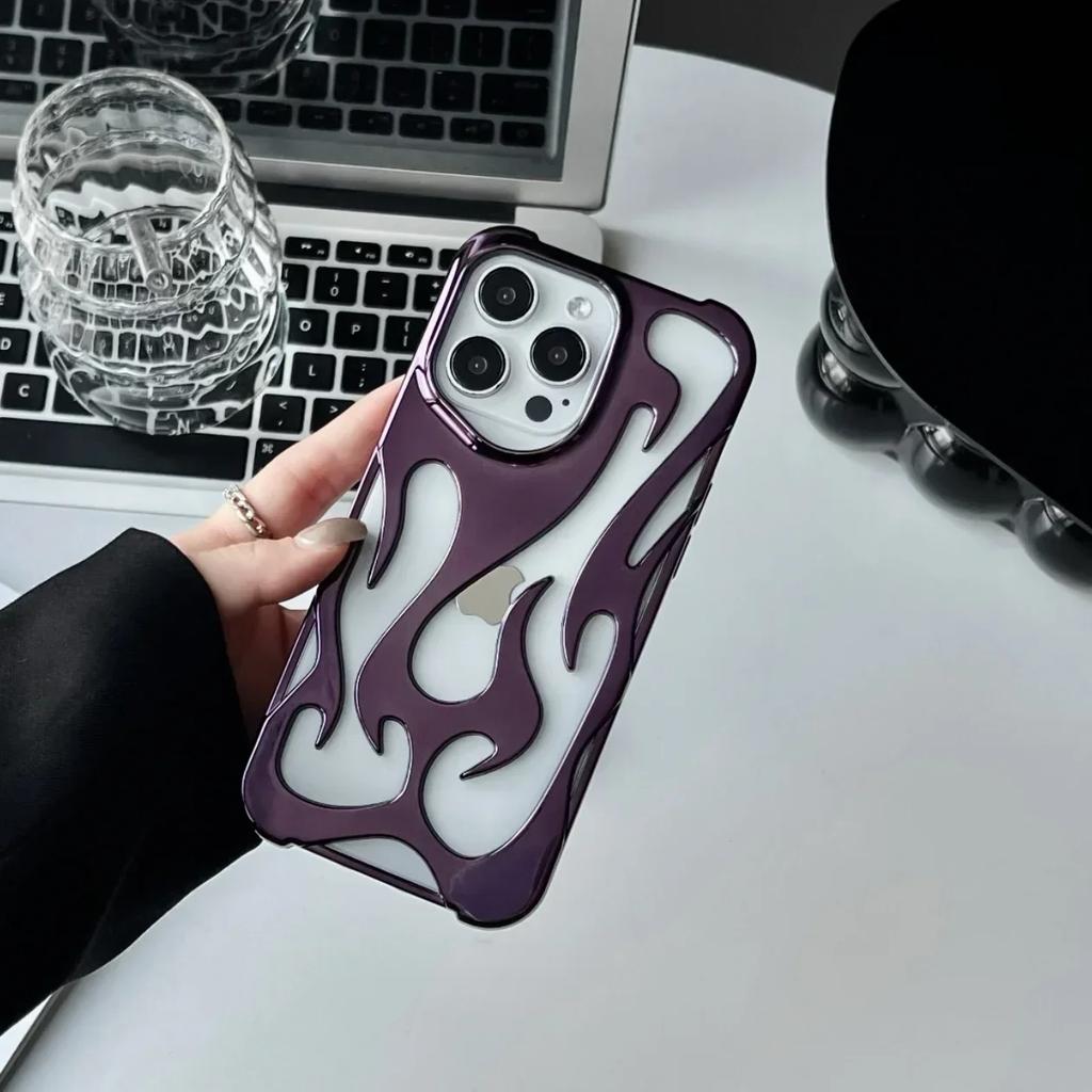 Plating hollow flame pattern silicon phone case for iPhone 17 16 15 14 13 12 11 Pro Max shockproof heat dissipation soft cover