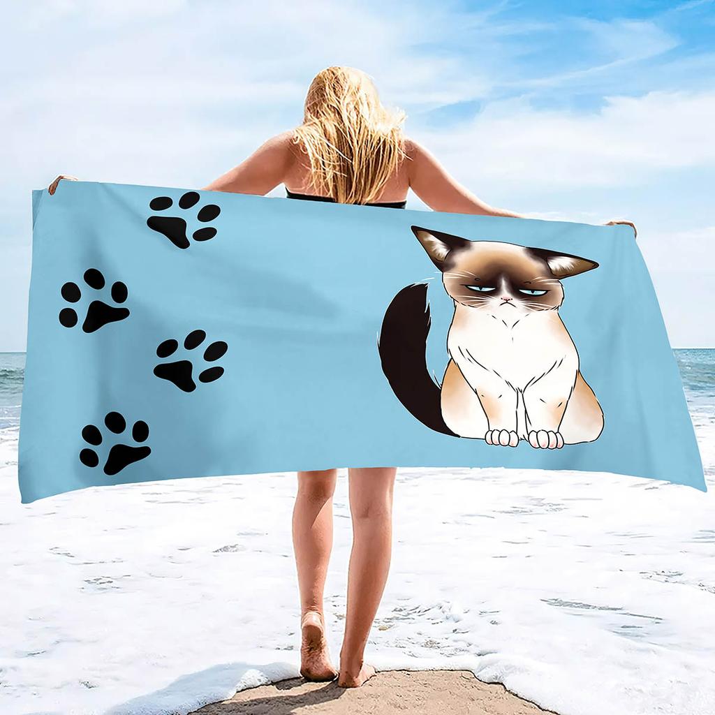 Cute Cat Print Beach Towel Soft Absorbent Large For Adult Kids Summer Travel Paw Design Perfect For Sunbathing Pool Use Gift