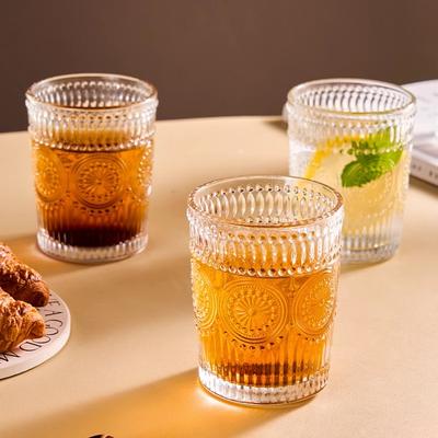 300ml Nordic Style Glass Cup Embossed Design With Gold Rim Tea Cups Thickened Heat Resistant Retro Transparent Teacup Set