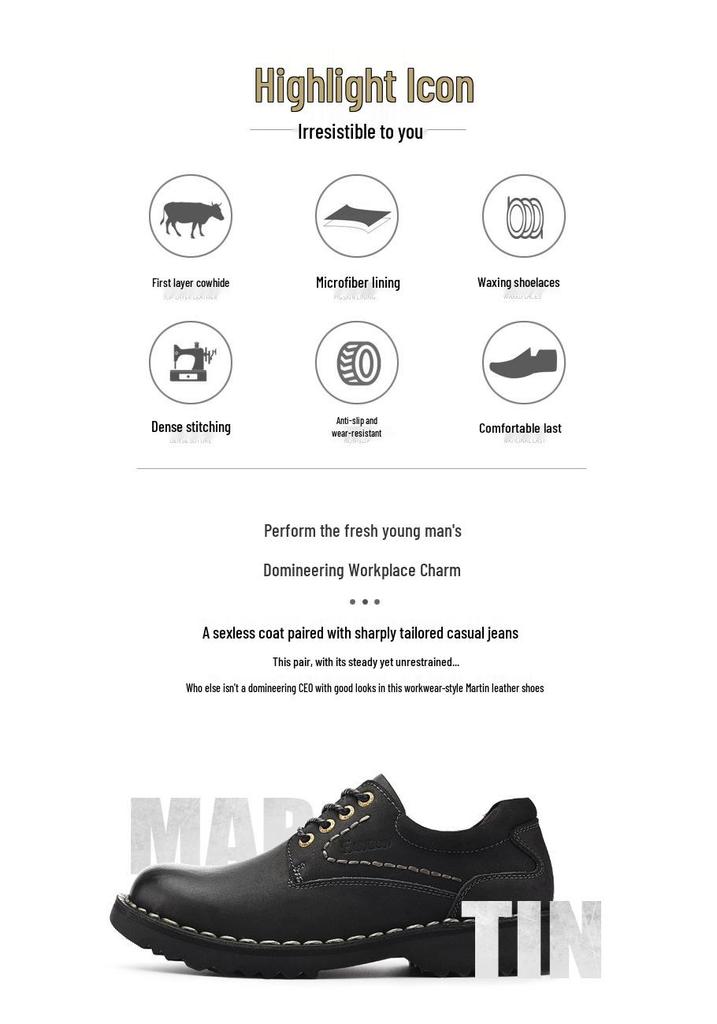 Polished Toe Handmade Cowhide Western Leather Low-Top Business Shoes