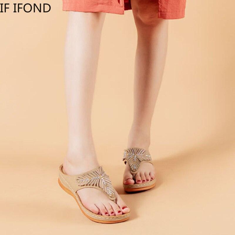 Dámské sandály na platformě letní plážové žabky boty žena móda křišťálové šití dámské diapozitivy