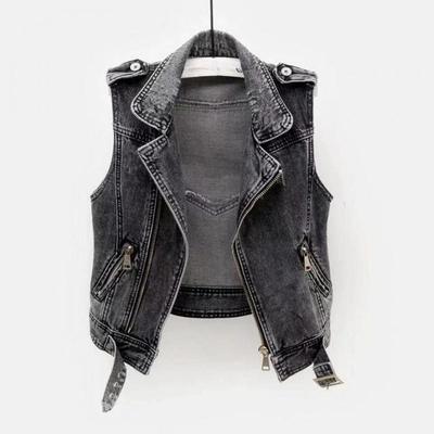 Denim Vest Women's Autumn Tops Vest Women's Short Ladies Waistcoat Denim Vest