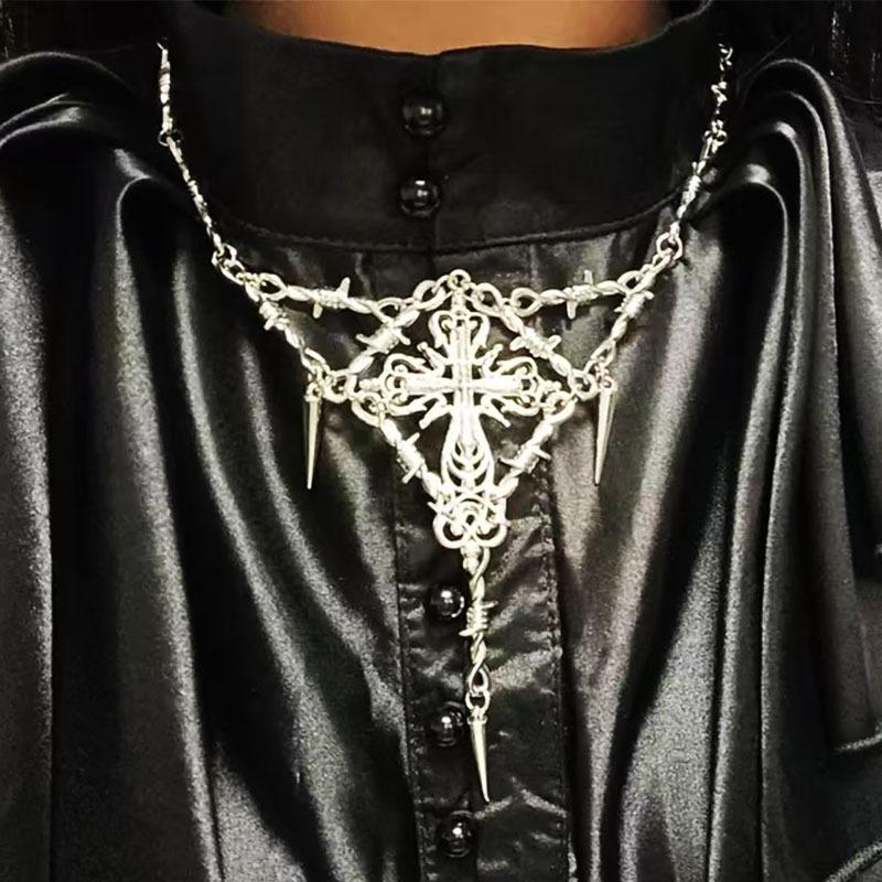 Barbed Wire Necklace Gothic Thorns Metal Barbed Wire Chain Necklace Jewelry for Men Women Y2K Chain