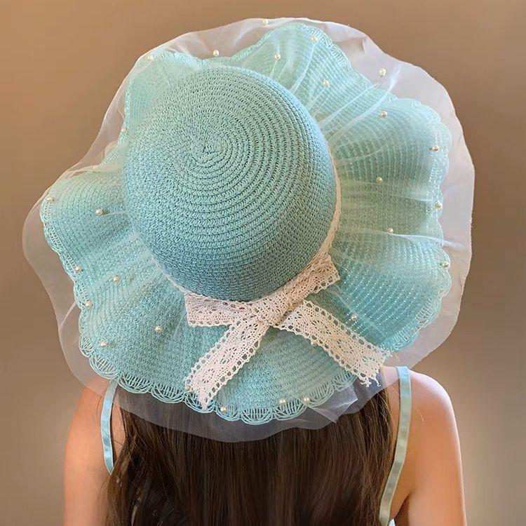 Bow Summer Lace Hat Beach Straw Hat Beach Hat Brim Sun Protection Vacation Sun Hat Sun Hat