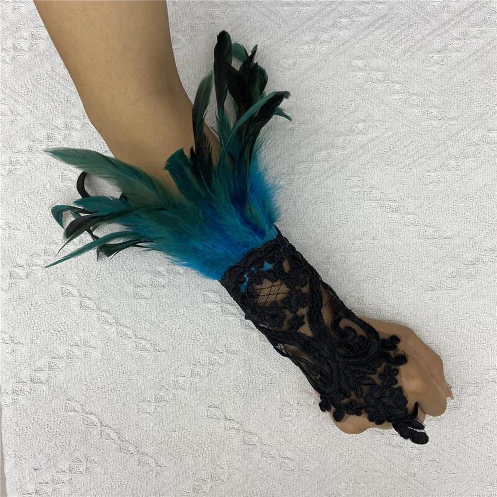 1PC Sexy Lace Feather Long Gloves Party Cosplay Lace Wrist Cuffs Wedding Party Show Costume Halloween Gothic Sleeves Accessories