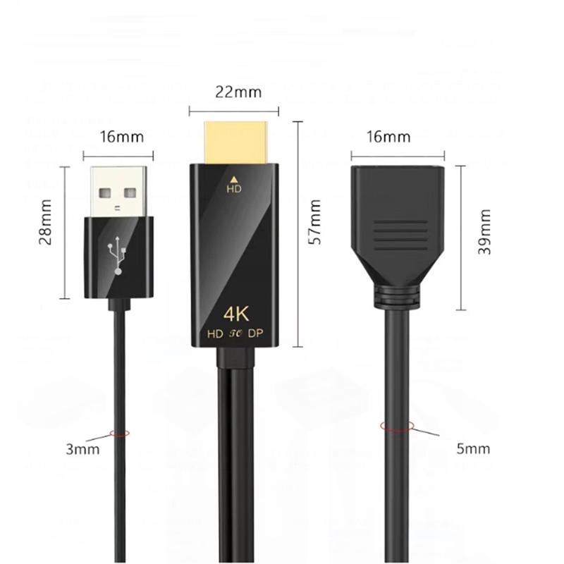 AA58 HDMI-Compatible Male to Displayport Female Converter Cable 4K@60Hz HDMI-Compatible to DP Converter Adapter Cable