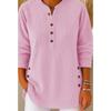 Women's Autumn Waffle Henley Shirt Long Sleeve Button Casual Loose Top