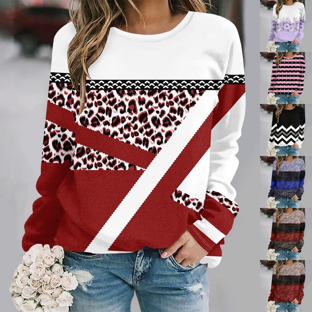Sonbahar ve kış yeni moda yuvarlak yakalı uzun kollu baskılı zarif gündelik bol kapüşonlu sweatshirt