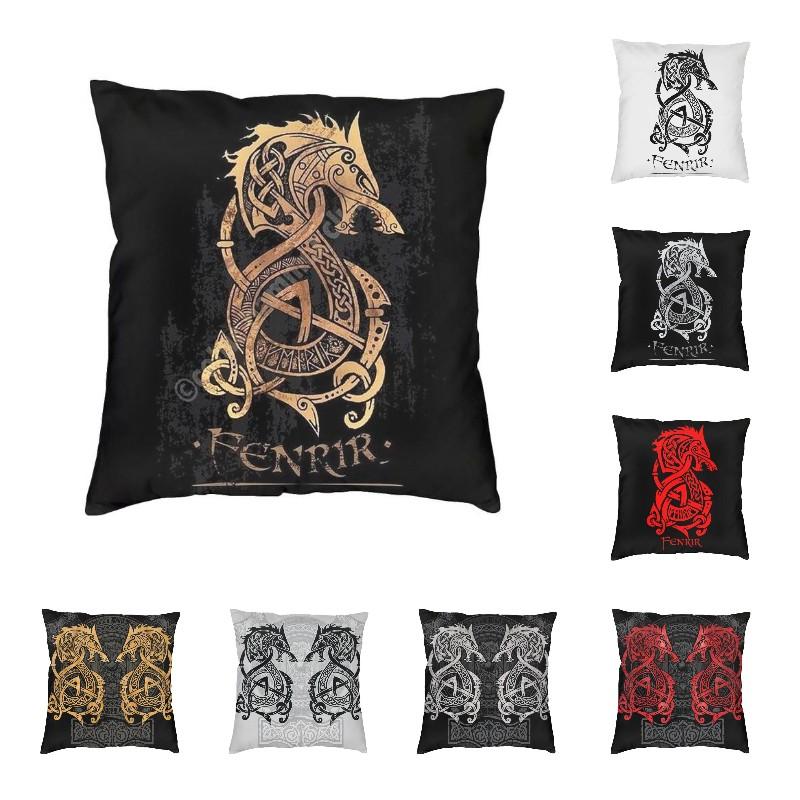 Lu Xika Chen Unisex Viking Valhalla Fenrir Modern Pillow Cover Decoracion Salon The Nordic Monster Wolf Odin Cushions For Sofa