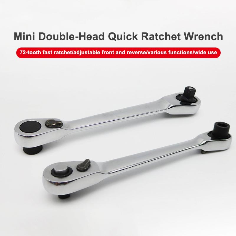 Mini Double Headed Ratchet Wrench 1/4 Inch Drive Socket Screwdriver Bit Driver Quick Release Ratchet Wrench Hand Tools