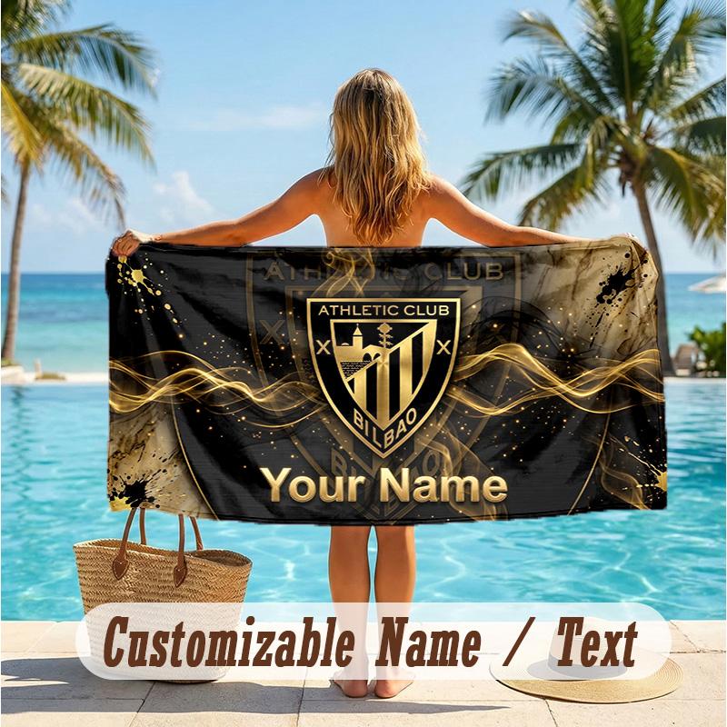 Custom Text Beach Towel, Soft Absorbent Swimming Multi-use TowelAthletic Bilbao FC