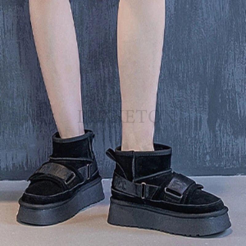 Cow Suede Winter Women's Shoes Fashion Snow Boots for Girls Flat Designer Platform Boots Casual Thickening