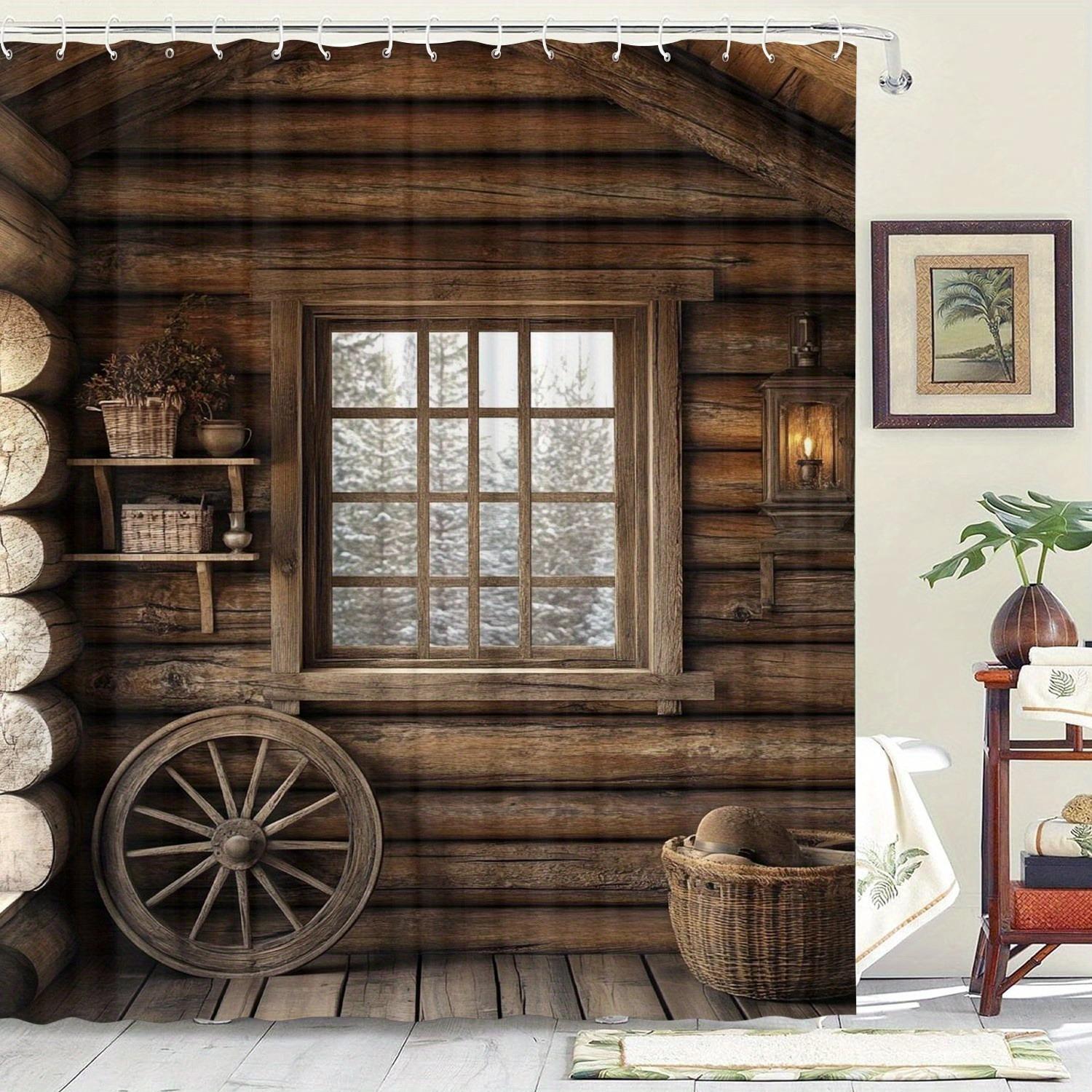 

Design Of Windows In A Rural Cabin Washable Dirt-Resistant Shower Curtain Shower Head Waterproof Polyester Bath Curtain W60H190(CM)-1 Pcs