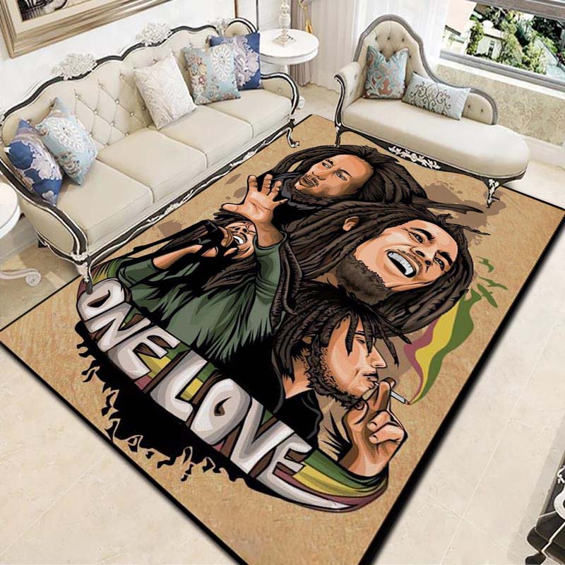 Bob Marley Culture Print Flannel Area Rug Non‑Slip Floor Mat For Couch Bedroom Game Room Living Room Home Holiday Decor Gift