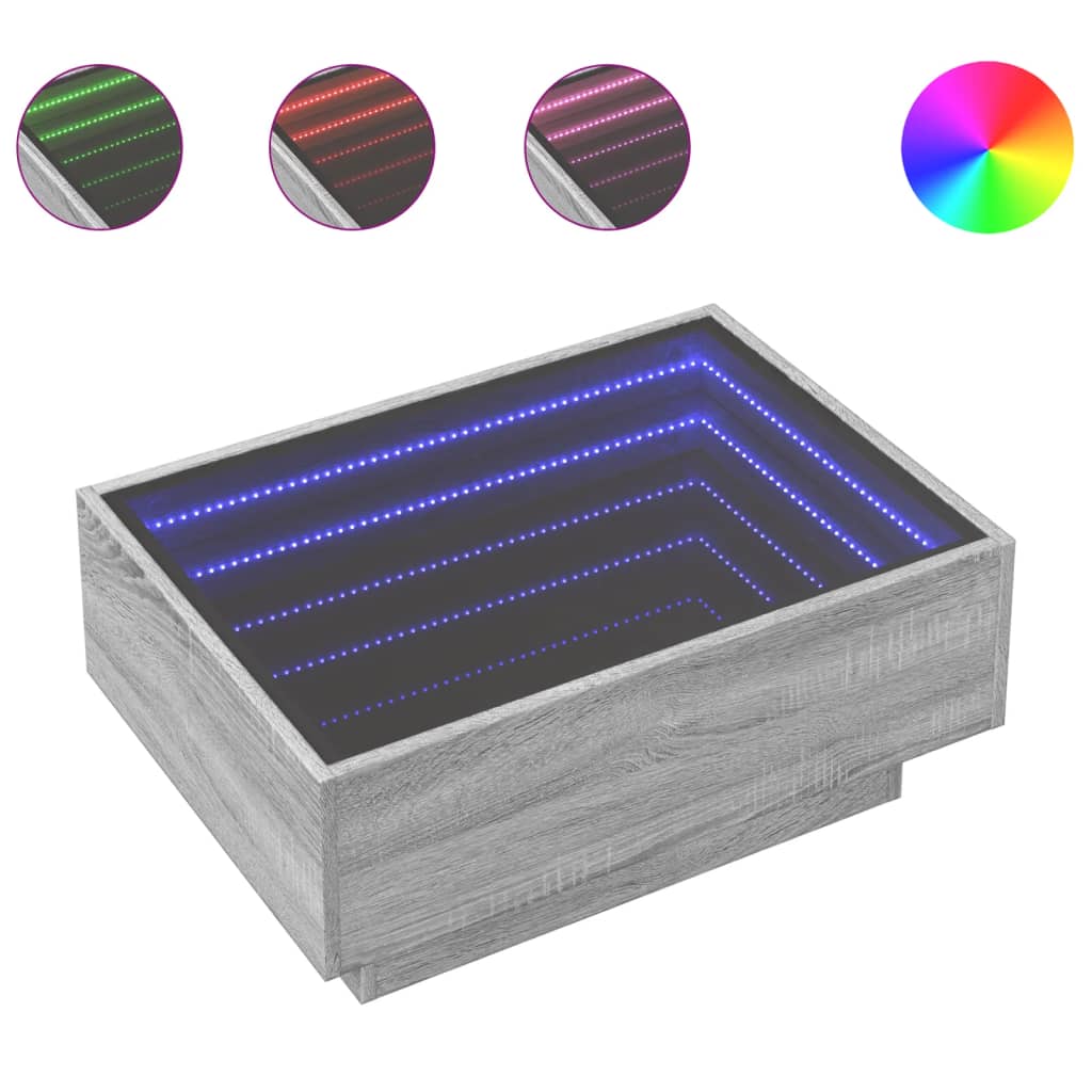 Vidaxl Stolik Kawowy Z Led, Szary Dąb Sonoma, 70X50X30 Cm