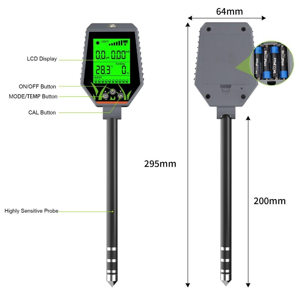 6 In 1 Soil Survey Analyzer Moisture Tester Tool Multifunctional Garden Plant Soil Water Measurement Meter