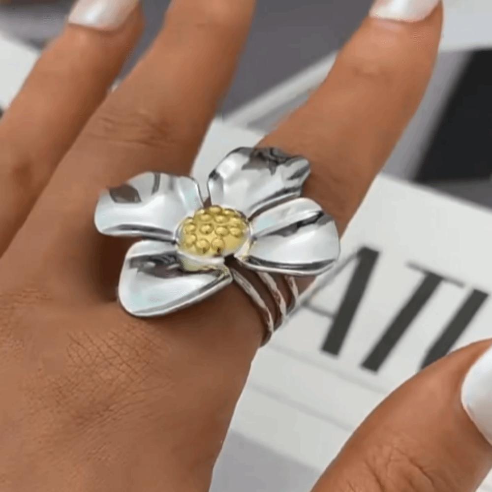 Exaggerated Adjustable Opening Rings Stainless Steel Finger Ring Oversized Flower Rings Wedding