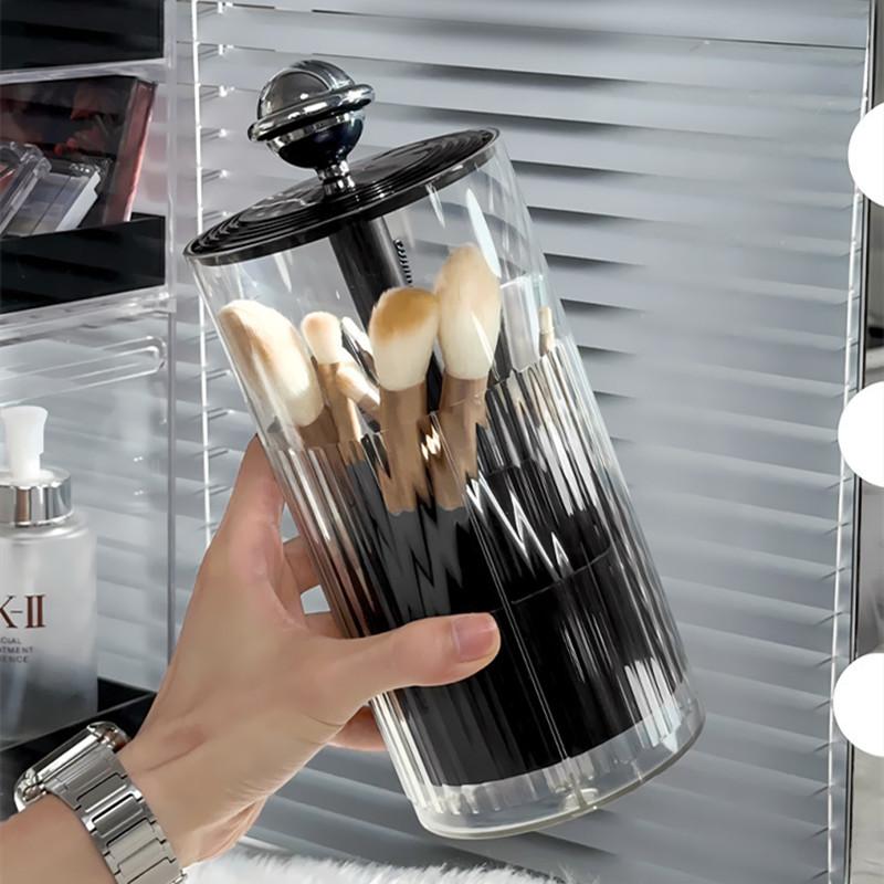Transparent Makeup Brush Holder with Lid Automatic Lifting Dustproof Makeup Brushes Organizer for Vanity Cosmetics Storage Box
