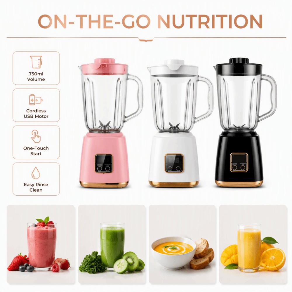Mini Frullatore Portatile Senza Fili da 750ml ad Alta Capacità Frullatore per Succhi Attività all'Aperto