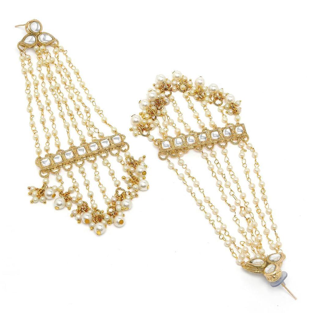 Pearl Chain Kundan Drop Earrings for Women